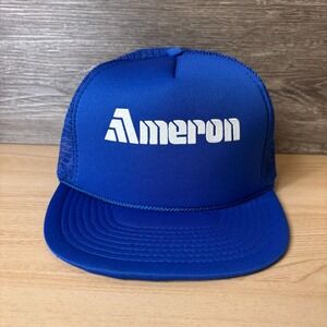 VINTAGE Ameron Hat Cap Snap Back Blue Mesh Trucker Outdoors